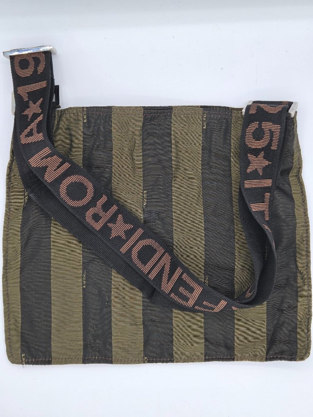 Vintage Fendi Pequin Striped Crossbody Bag | Brown & Khaki Nylon | Logo Strap |
